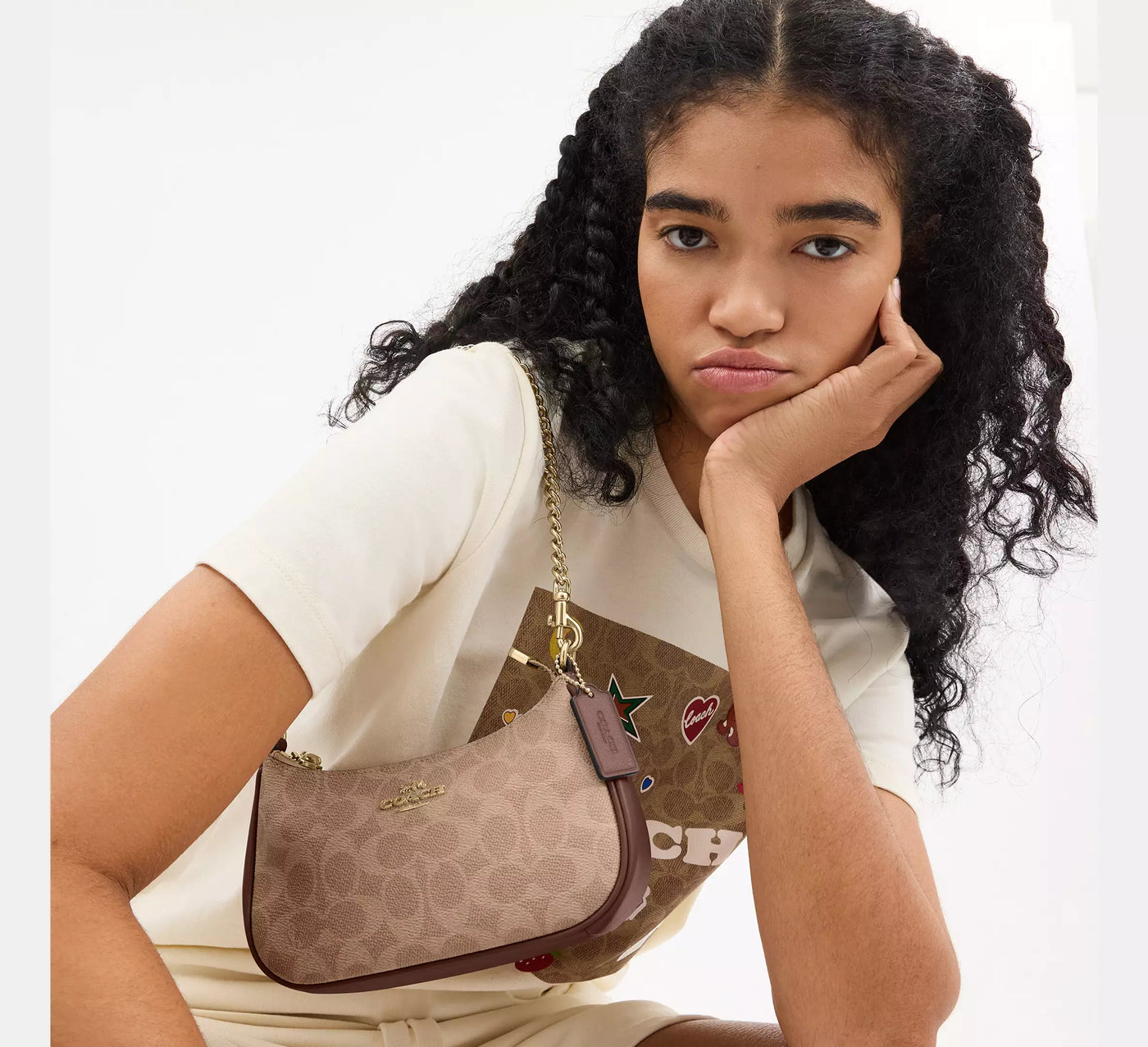 Mini sac bandoulière Teri Toile Marron Coach